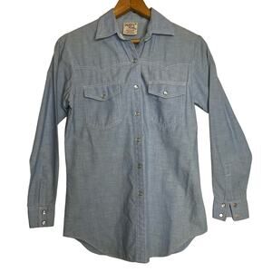 VTG 80s Daddy's Money California Sz Small Blue Chambray Pearl Snap Western Shirt